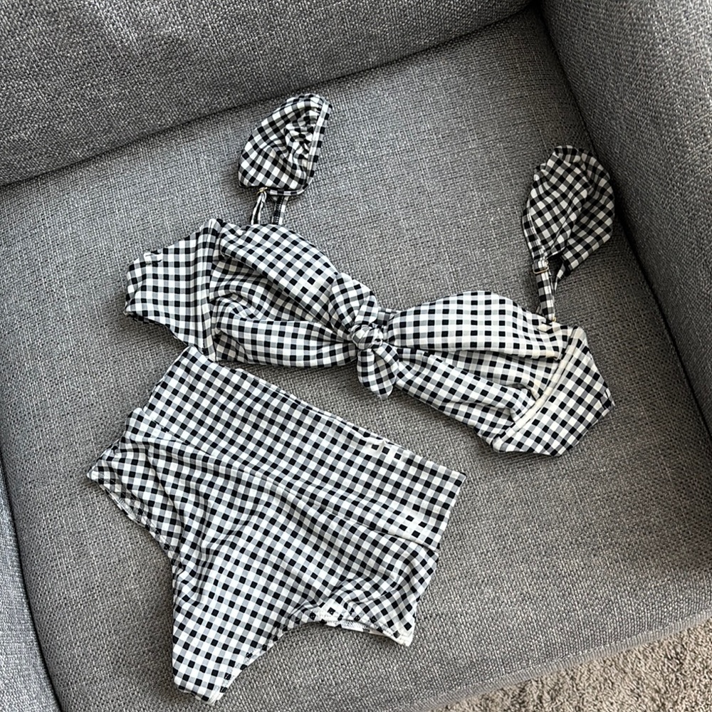 Montce Black and White Gingham High-Waist Bikini